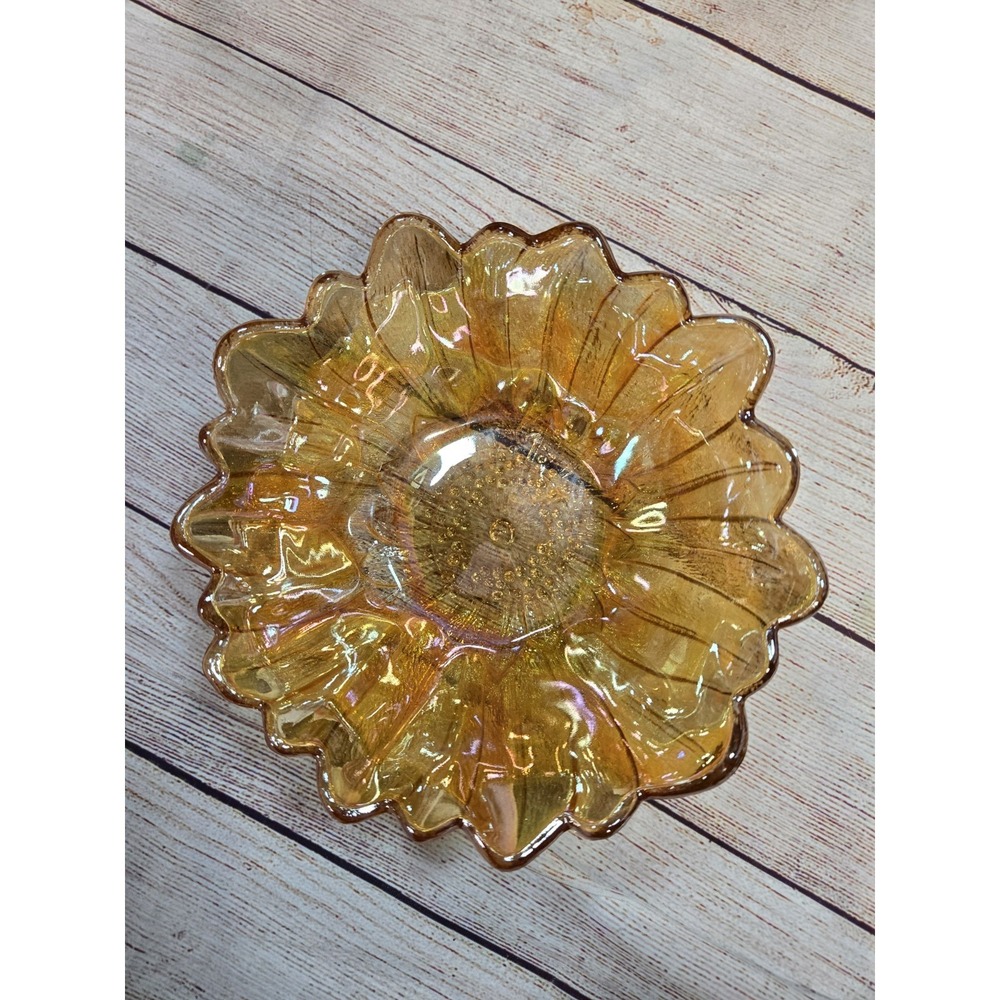 Vintage Iridescent Marigold Carnival Glass Indiana Lily Pons Sunflower  Bowl